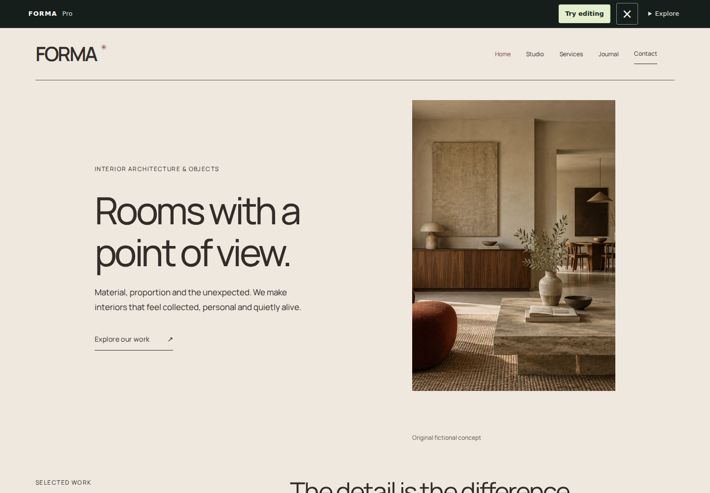 Atelier starter website with fictional concept imagery