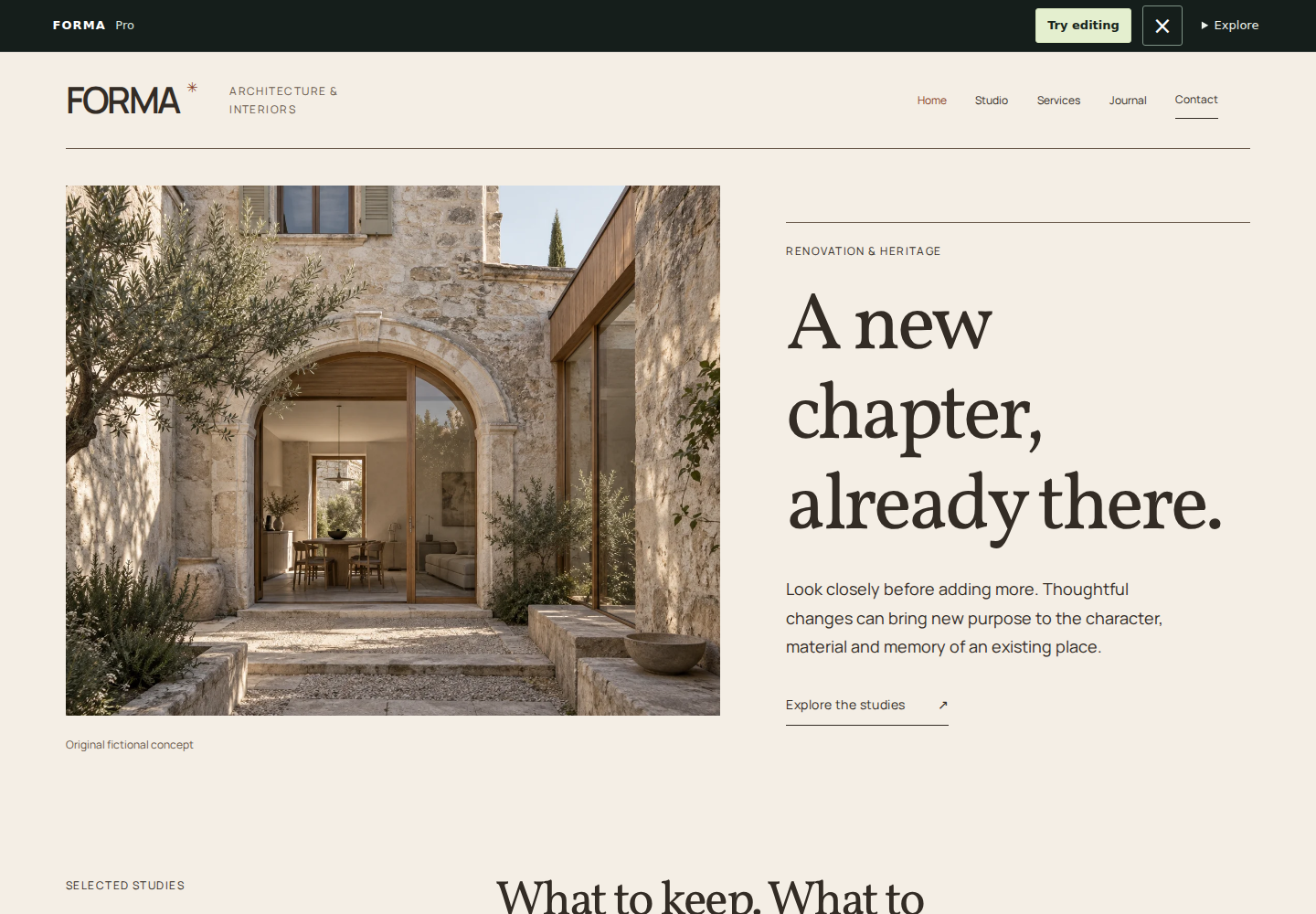 Fabric starter website with fictional concept imagery