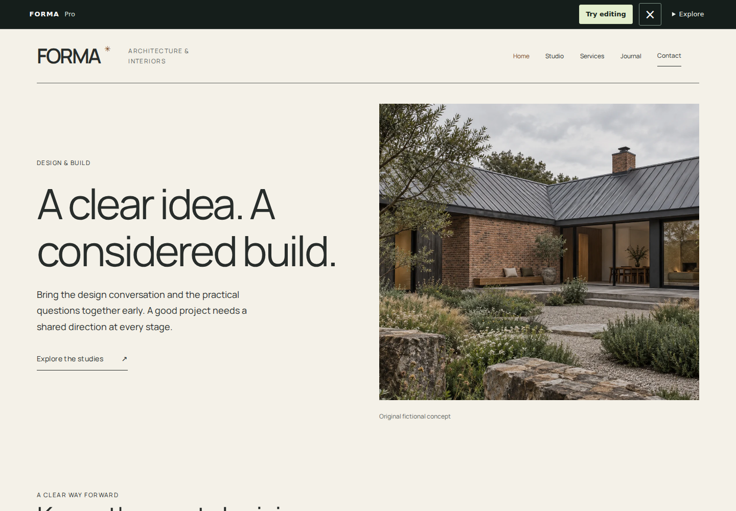 Form starter website with fictional concept imagery