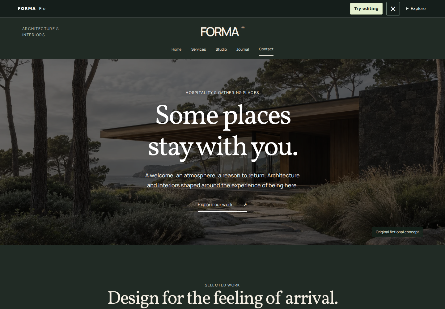 House starter website with fictional concept imagery