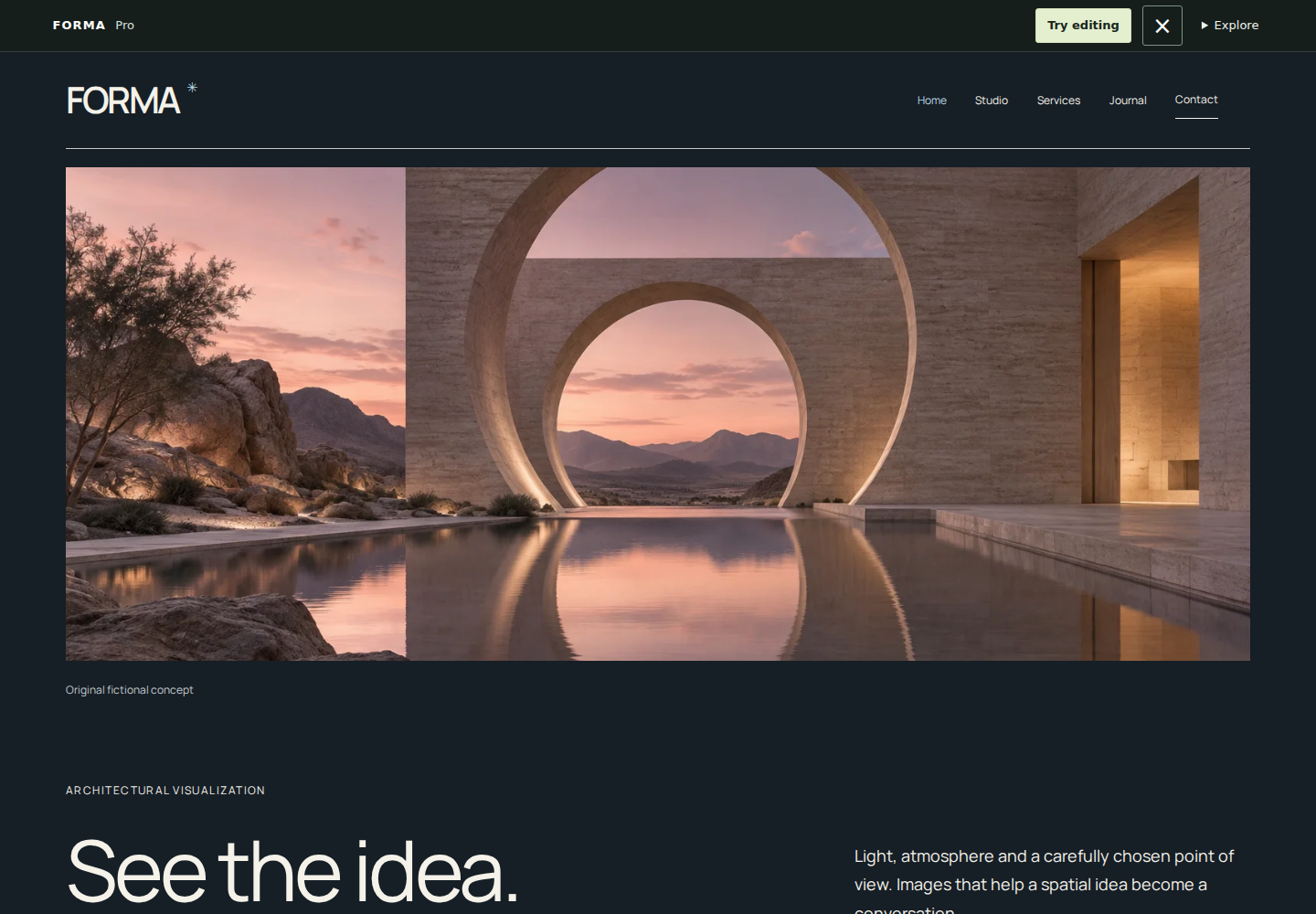 Lens starter website with fictional concept imagery