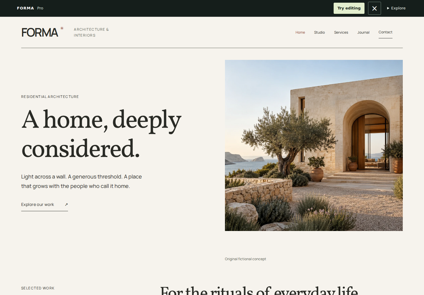 Residence starter website with fictional concept imagery