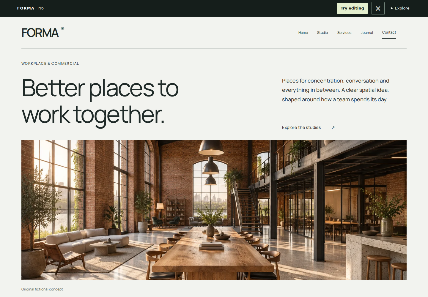 Works starter website with fictional concept imagery