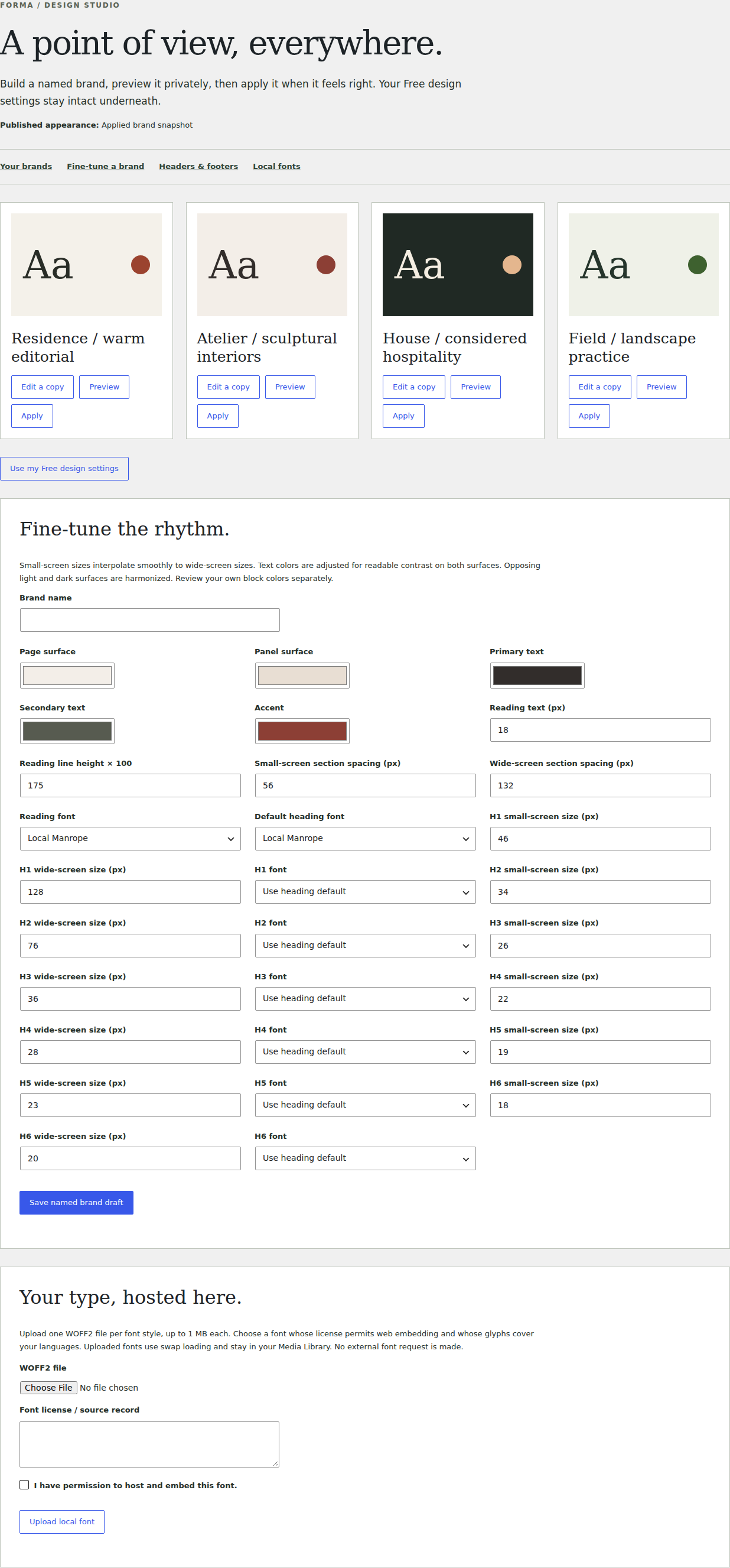 Pro / Brand Studio — actual FORMA 1.3.0 interface