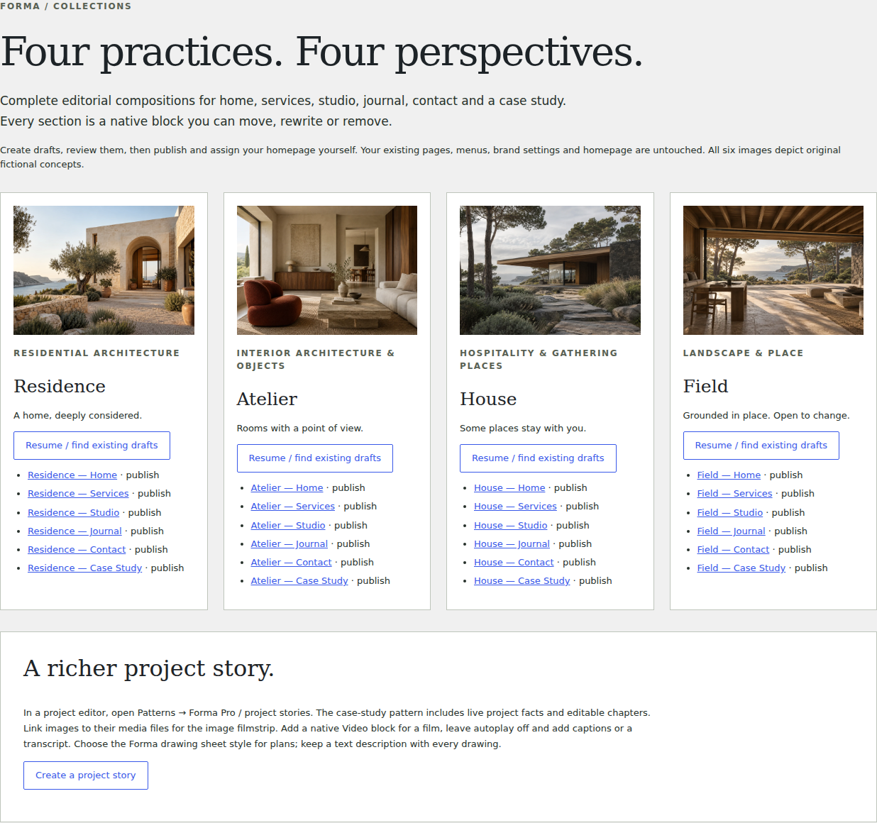 Pro / Design collections — actual FORMA 1.3.0 interface