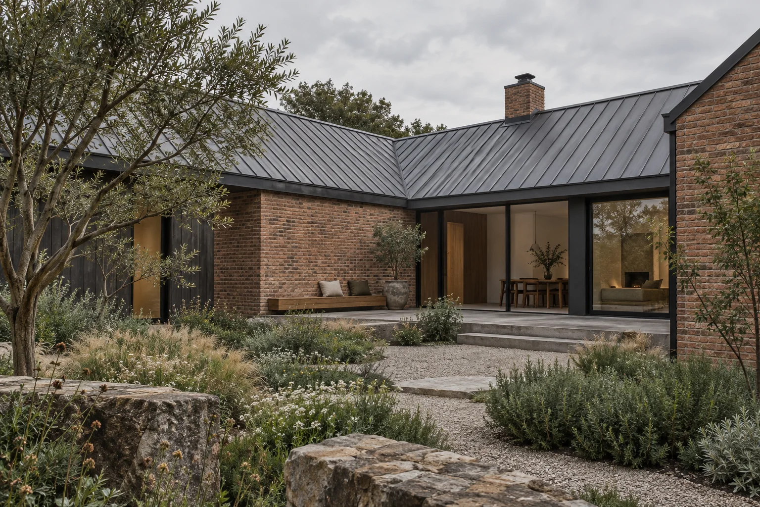 Fictional contemporary home concept exploring a clear timber and masonry construction language.