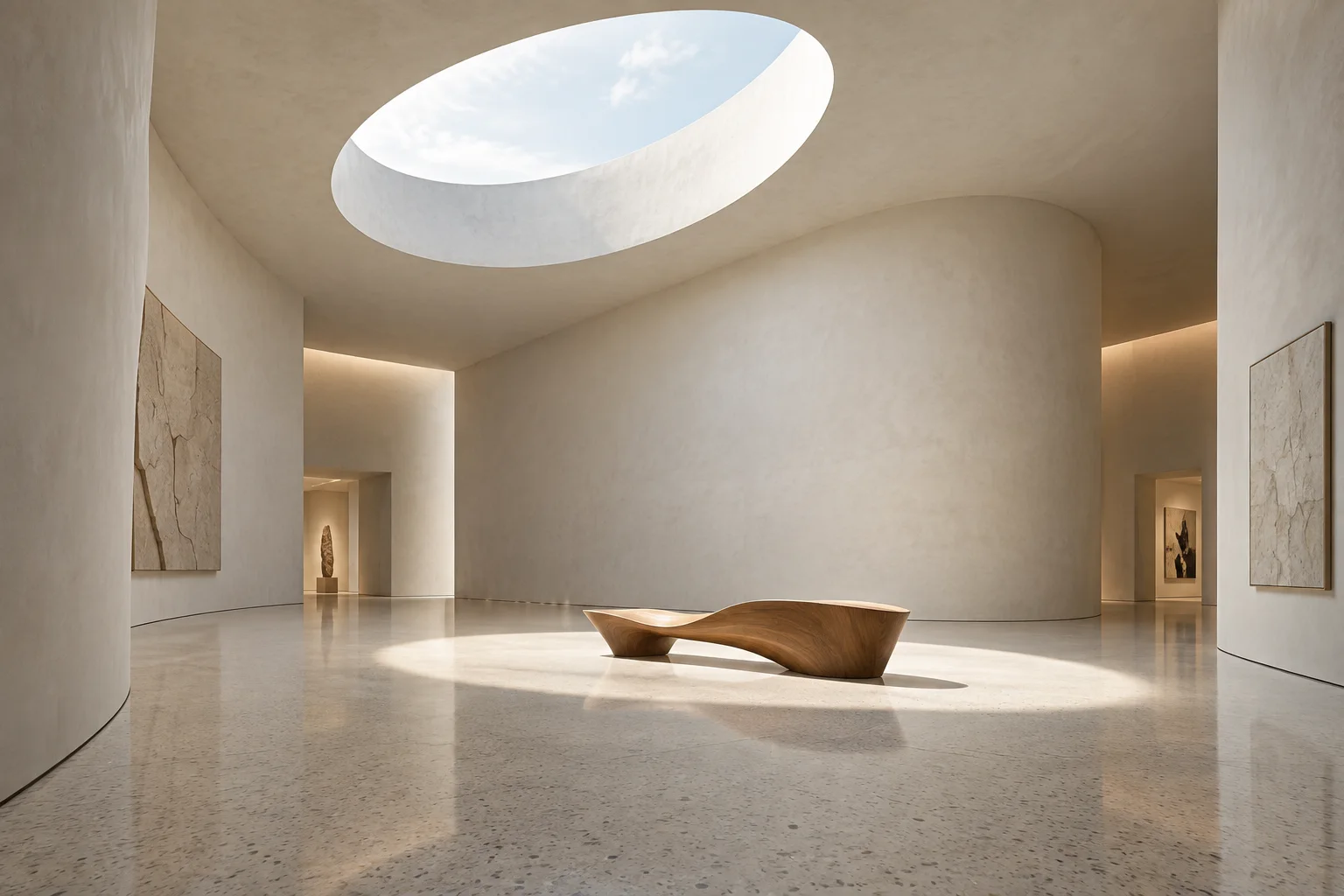 Fictional interior visualization studying soft daylight and material surfaces.